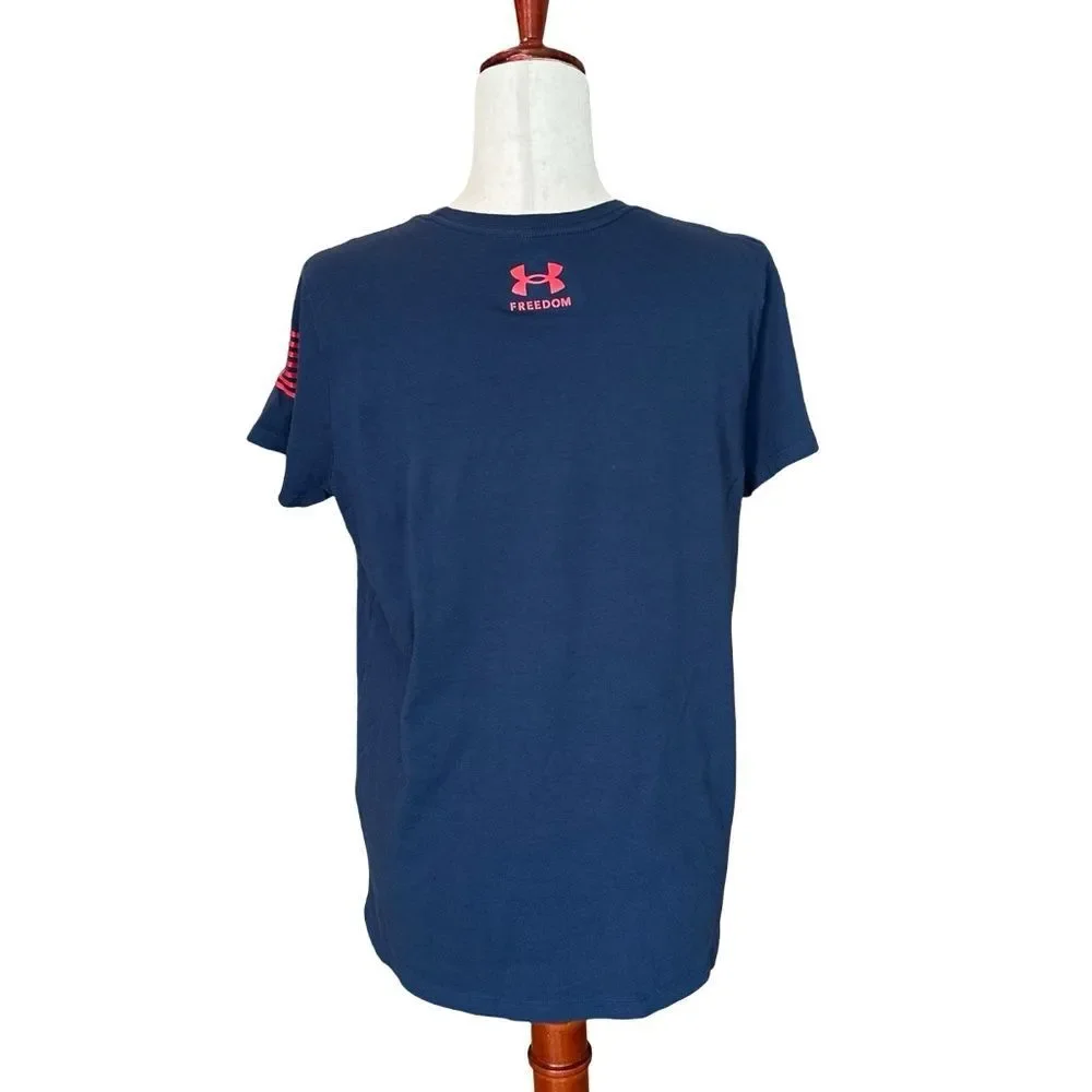 Under Armour Women's Short Sleeve Graphic Freedom Tee Blue-Red Size Large
